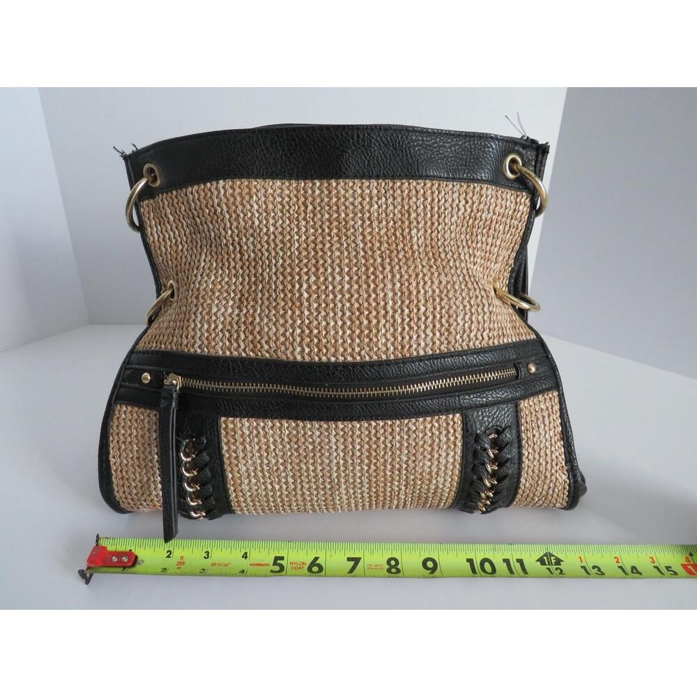 Jessica Simpson purse!! leopard interior with black and straw look!!